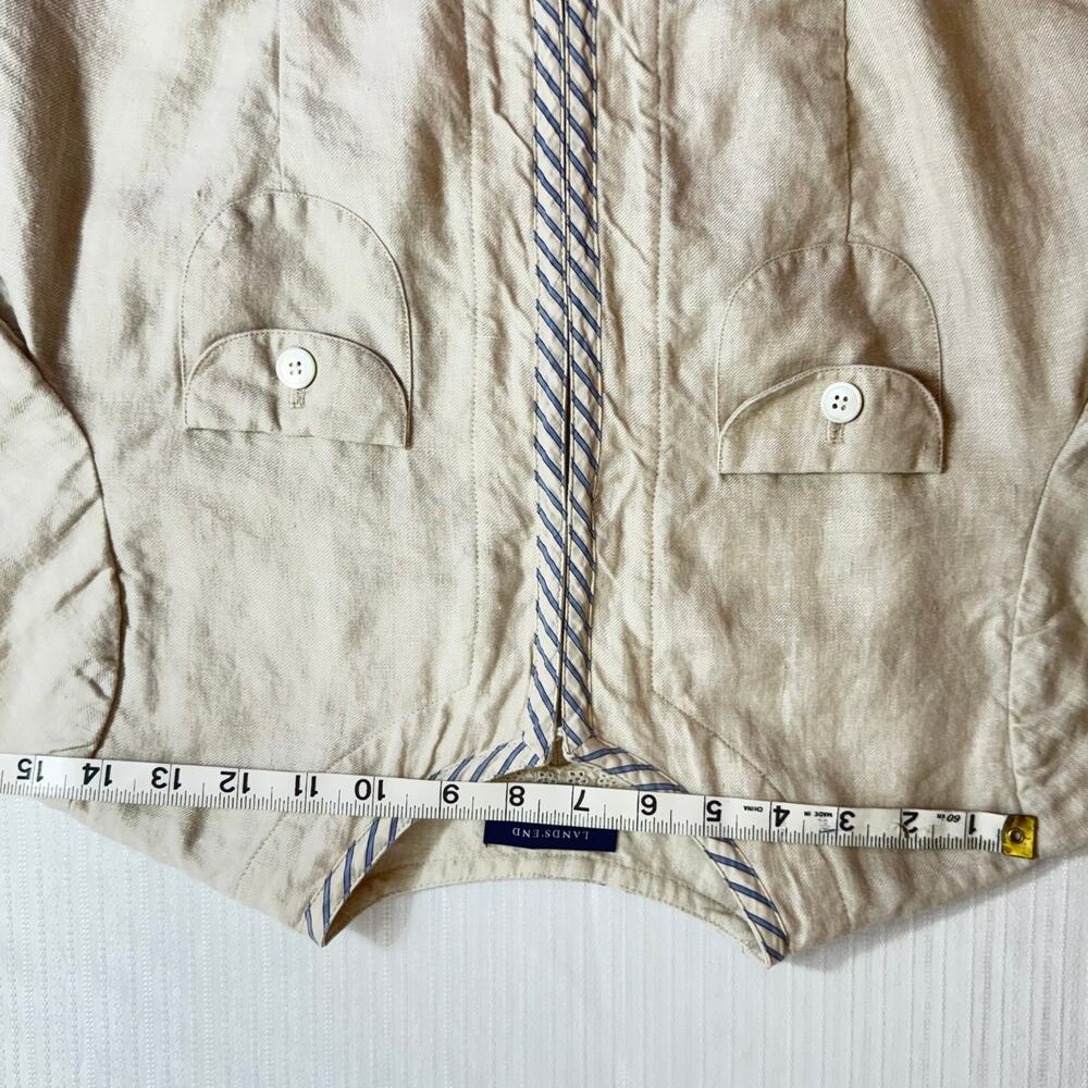 Lands' End 10P Linen Blazer Beige Jacket 3/4 Sleeve Hook & Eye Closure Classic - Picture 3 of 10